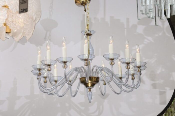 16 light glacial blue venetian glass chandelier circa 1960s 5211