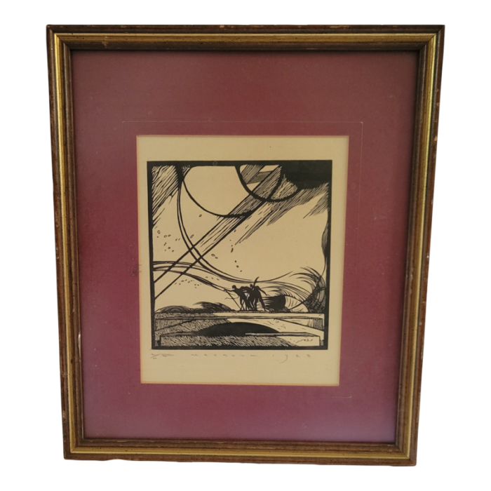 1920s art deco woodblock print by edward gordon craig framed 7821