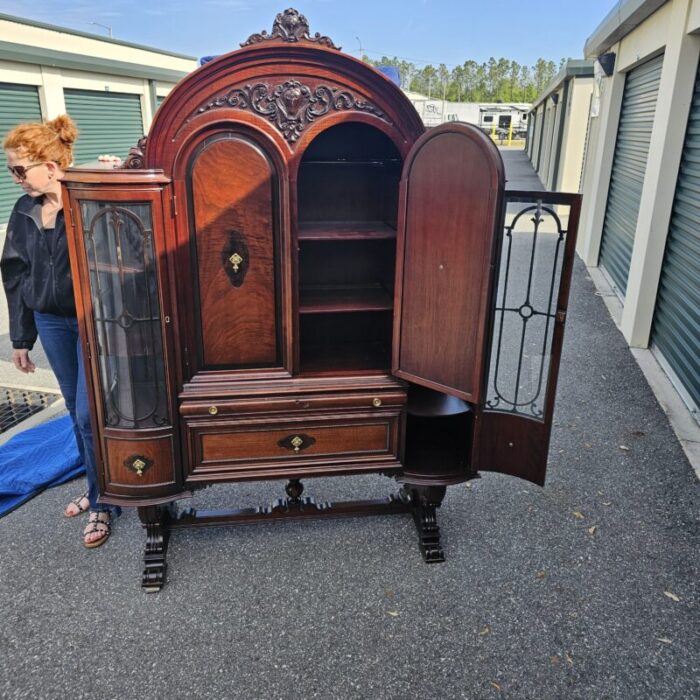 1920s china cabinet with curved glass 2082