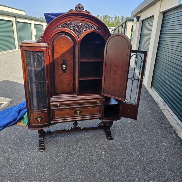 1920s china cabinet with curved glass 2322