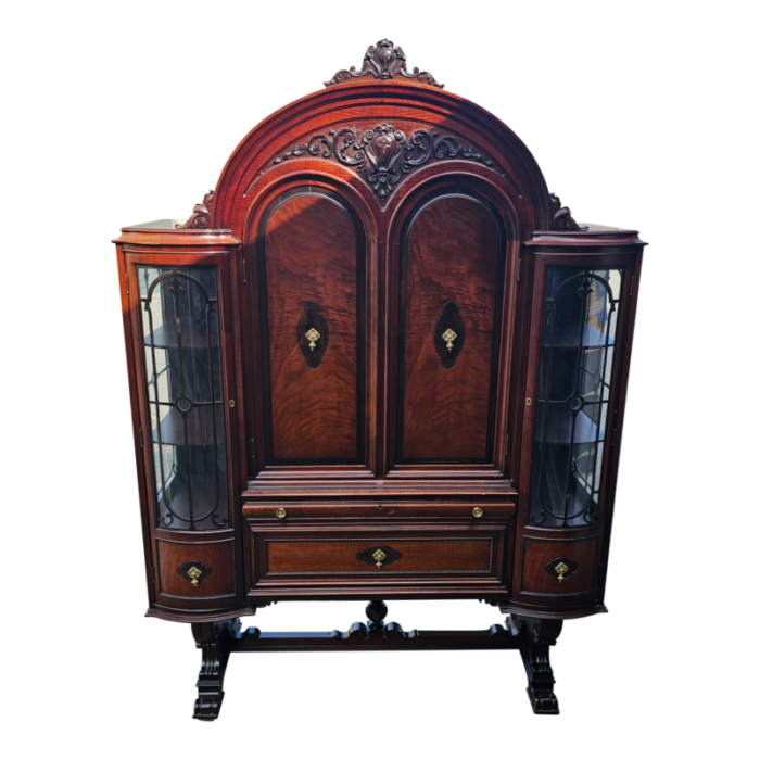 1920s china cabinet with curved glass 4961