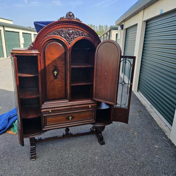 1920s china cabinet with curved glass 5506