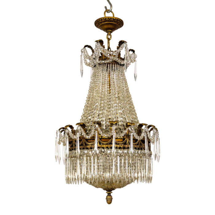 1930s czech crystal tent and bag chandelier 4832