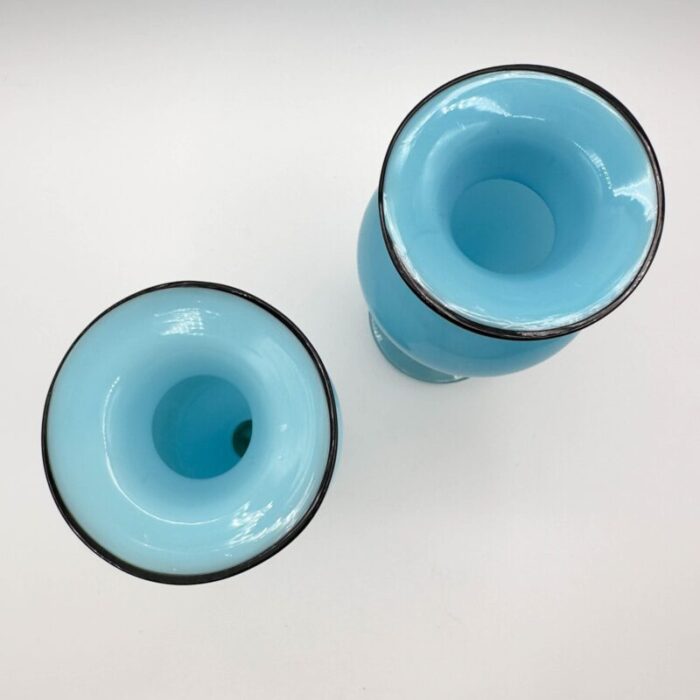 1930s franz welz tango art deco art glass vases czech hand blown blue cased glass with black rim a pair 3177