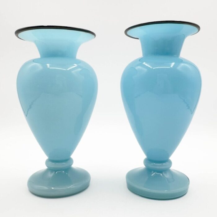 1930s franz welz tango art deco art glass vases czech hand blown blue cased glass with black rim a pair 3414