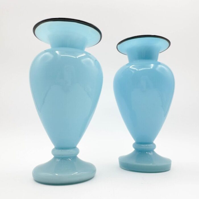 1930s franz welz tango art deco art glass vases czech hand blown blue cased glass with black rim a pair 4292