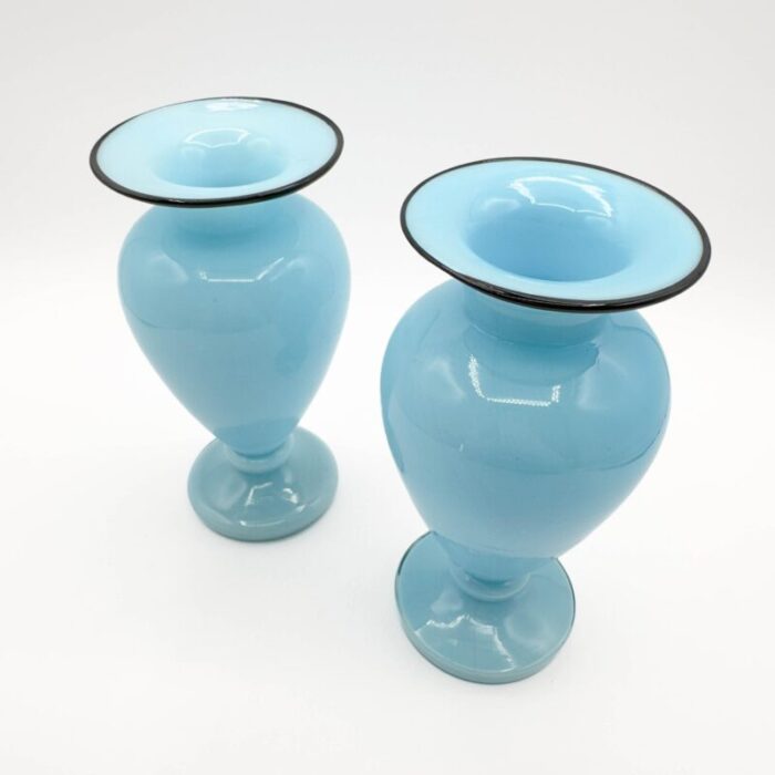 1930s franz welz tango art deco art glass vases czech hand blown blue cased glass with black rim a pair 6173