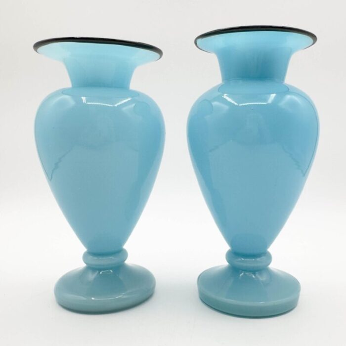 1930s franz welz tango art deco art glass vases czech hand blown blue cased glass with black rim a pair 8064