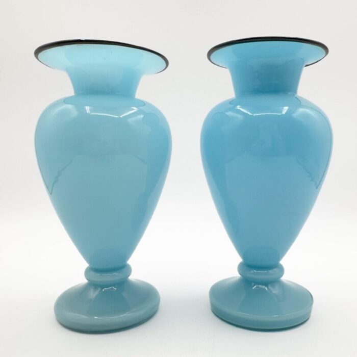 1930s franz welz tango art deco art glass vases czech hand blown blue cased glass with black rim a pair 8320