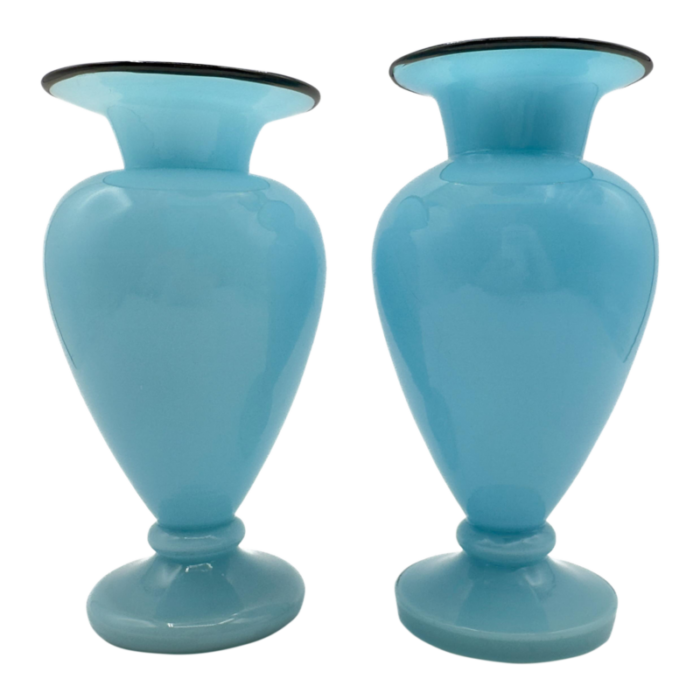 1930s franz welz tango art deco art glass vases czech hand blown blue cased glass with black rim a pair 8988