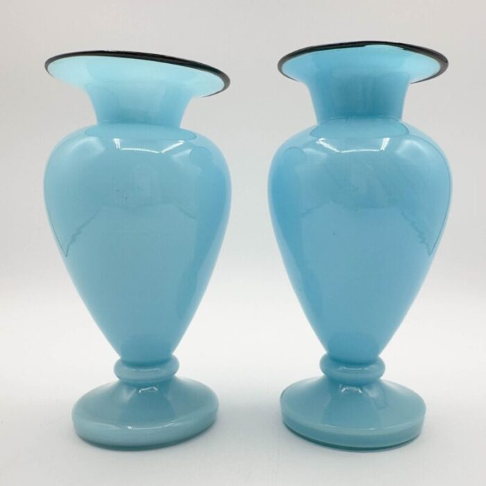 1930s franz welz tango art deco art glass vases czech hand blown blue cased glass with black rim a pair 8994