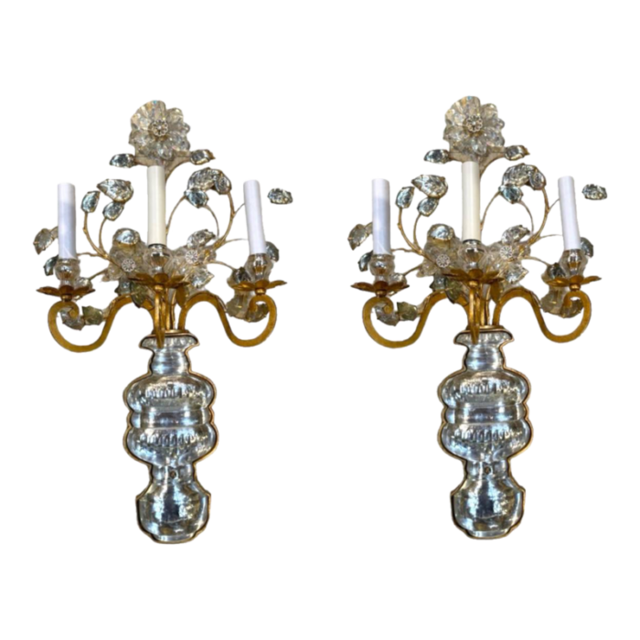 1940s french gilt metal large sconces with 3 lights pair 7168