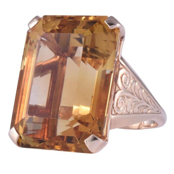 1950s 33 carat natural untreated citrine 14k gold ring size 7 4002