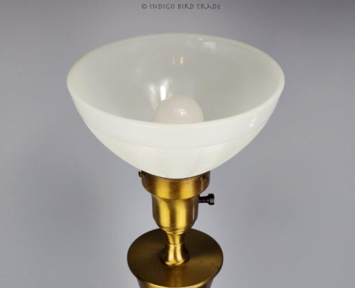 1950s art deco gold torchier floor lamp milk glass shade 3828