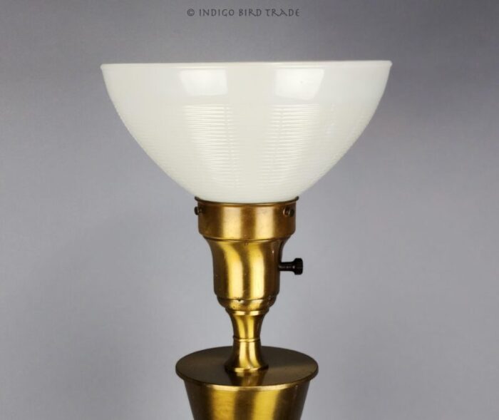 1950s art deco gold torchier floor lamp milk glass shade 5144