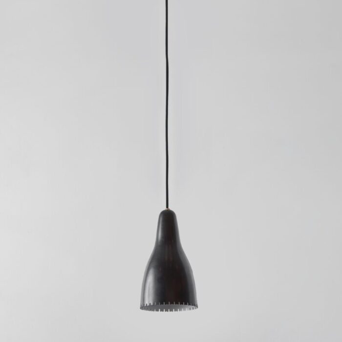 1950s bent karlby black painted metal and brass pendant lamp for lyfa 1643