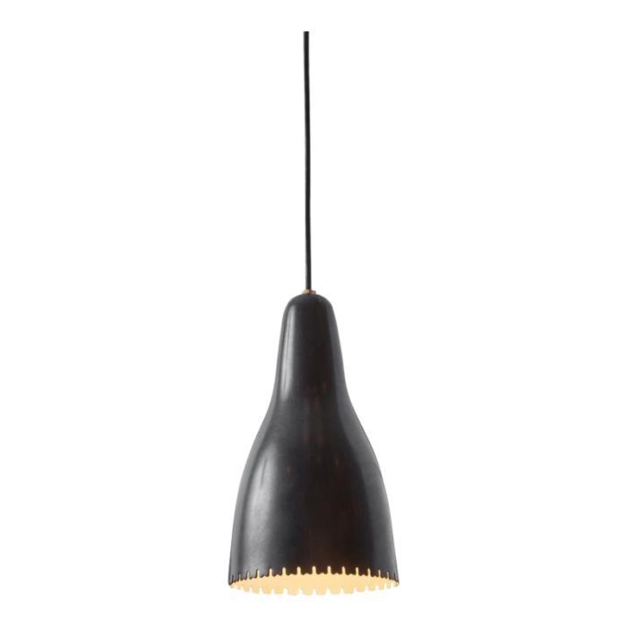 1950s bent karlby black painted metal and brass pendant lamp for lyfa 2344