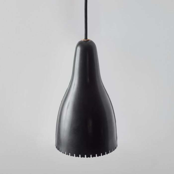 1950s bent karlby black painted metal and brass pendant lamp for lyfa 9910