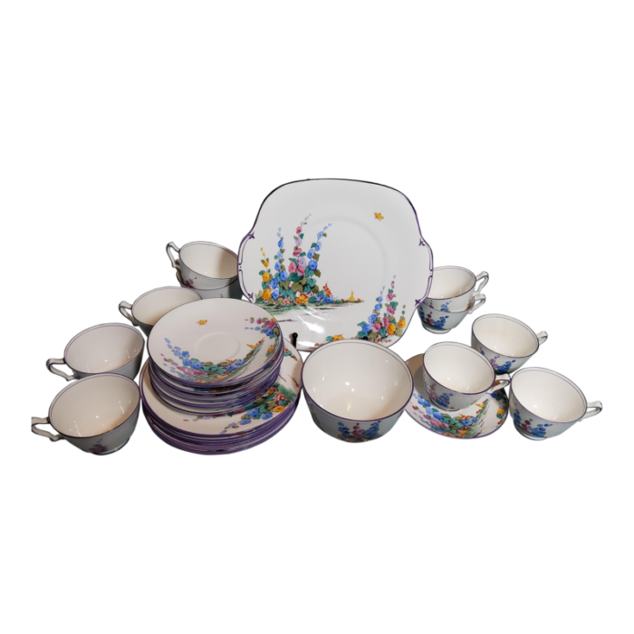 1950s crown staffordshire hollyhocks tea set 30 pieces 9137