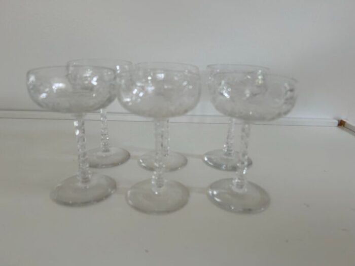 1950s cut crystal clear floral etched champagne stems set of 6 4641