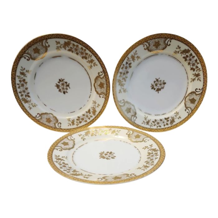 1950s mid century meito japan hand embossed gold plates set of 3 9917