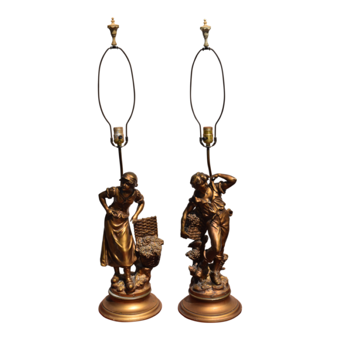 1950s pair landf moreau art nouveau brass spelter lamps 5470