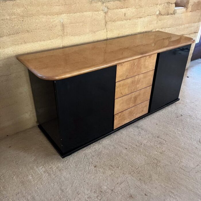 1950s style aldo tura goatskin black gloss sideboard credenza 4127