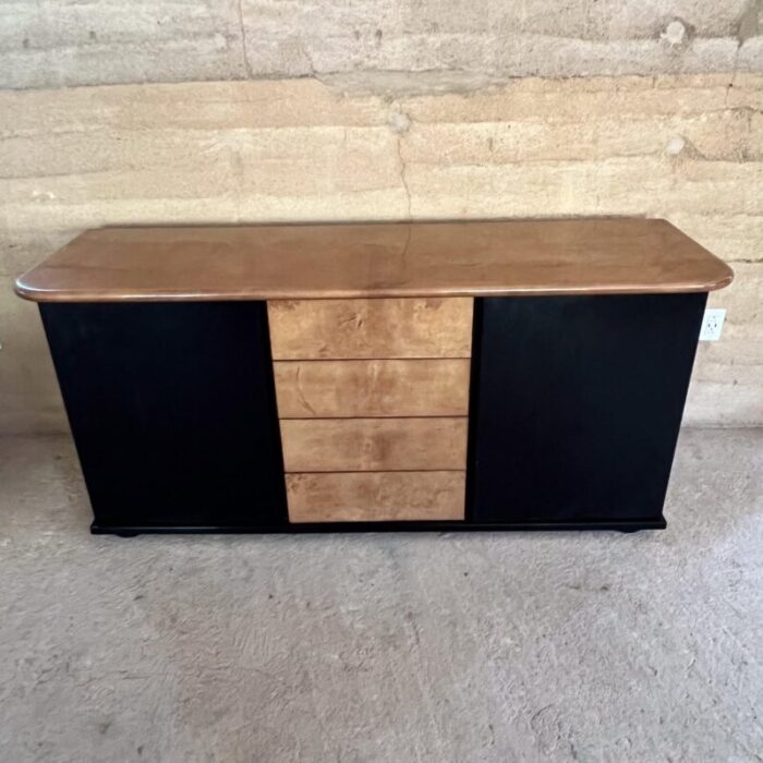 1950s style aldo tura goatskin black gloss sideboard credenza 4429