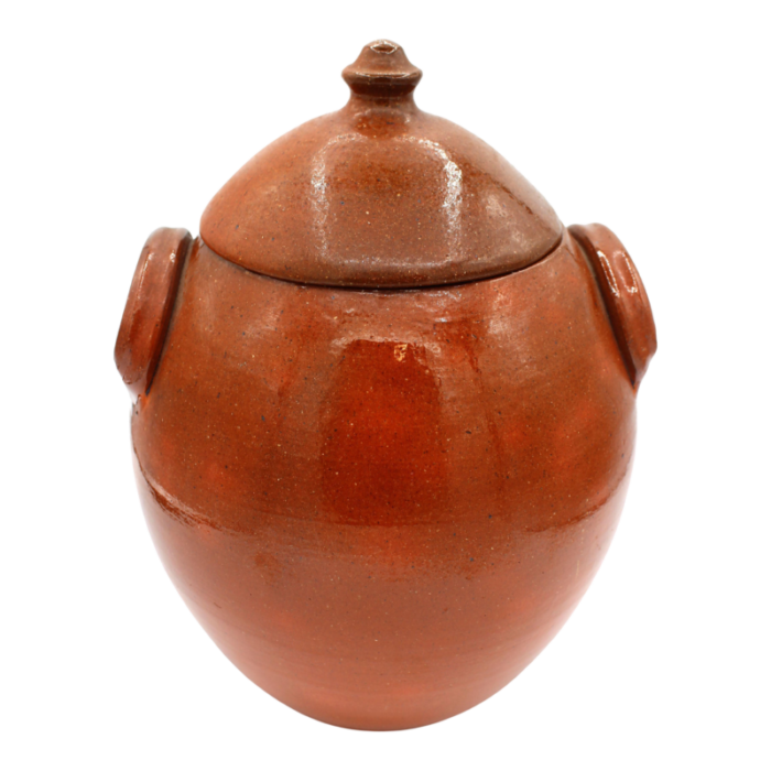 1960 1972 pumpkin glazed double handled lidded pottery jar by ben owen i 6993