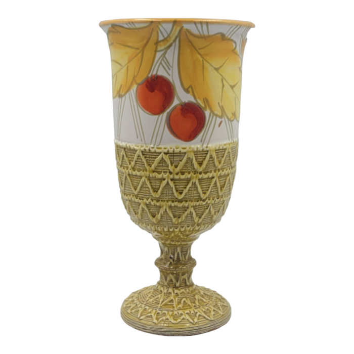 1960s fratelli fanciullacci italian pottery footed vase with textured bottom and cherry motif made in italy 3310