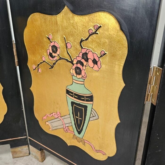 1960s lacquer 4 leaf golden room divider 3922