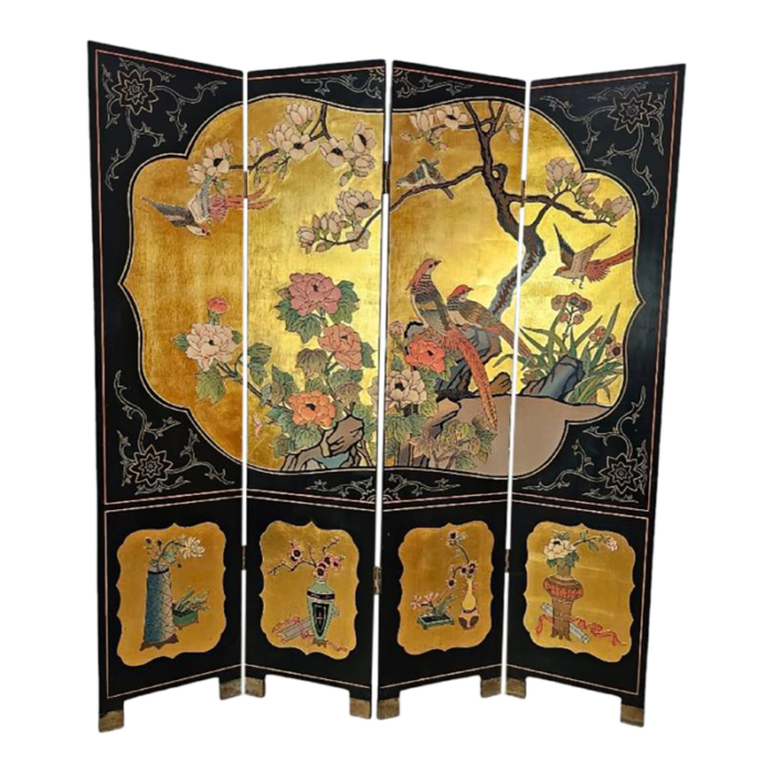 1960s lacquer 4 leaf golden room divider 6652