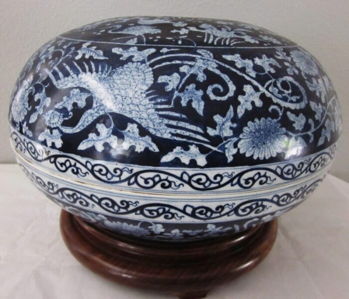 1960s large chinese blue and white porcelain cover boxfood bowl and stand 6494