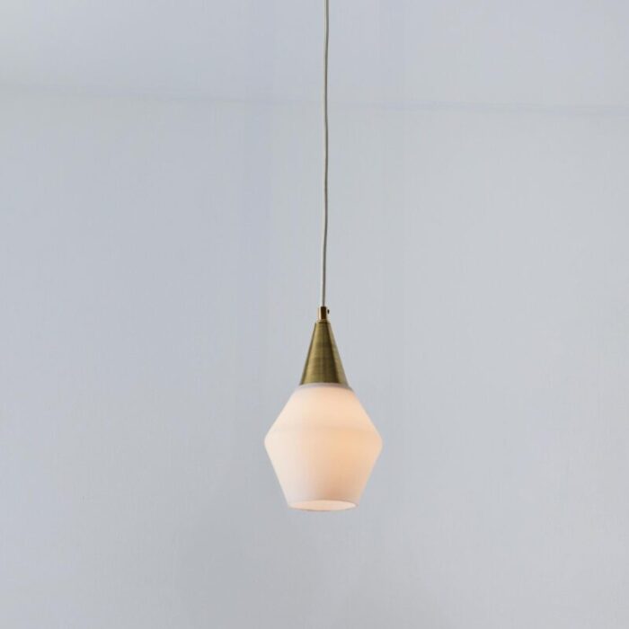 1960s opaline glass and brass pendant attributed to mauri almari for idman 5814