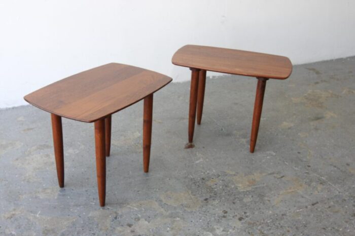 1960s pair of solid walnut danish modern ace side tables in the style of peter hivdit 0929