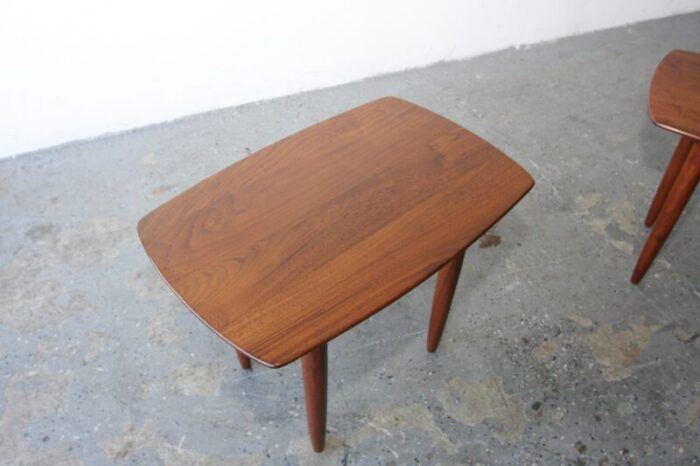 1960s pair of solid walnut danish modern ace side tables in the style of peter hivdit 7368