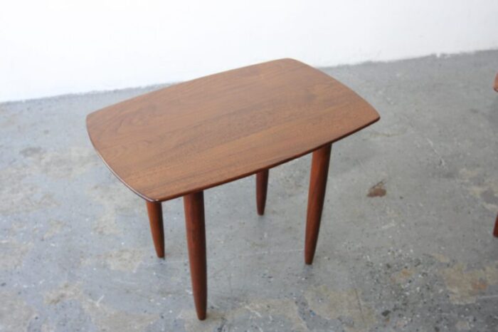 1960s pair of solid walnut danish modern ace side tables in the style of peter hivdit 8924