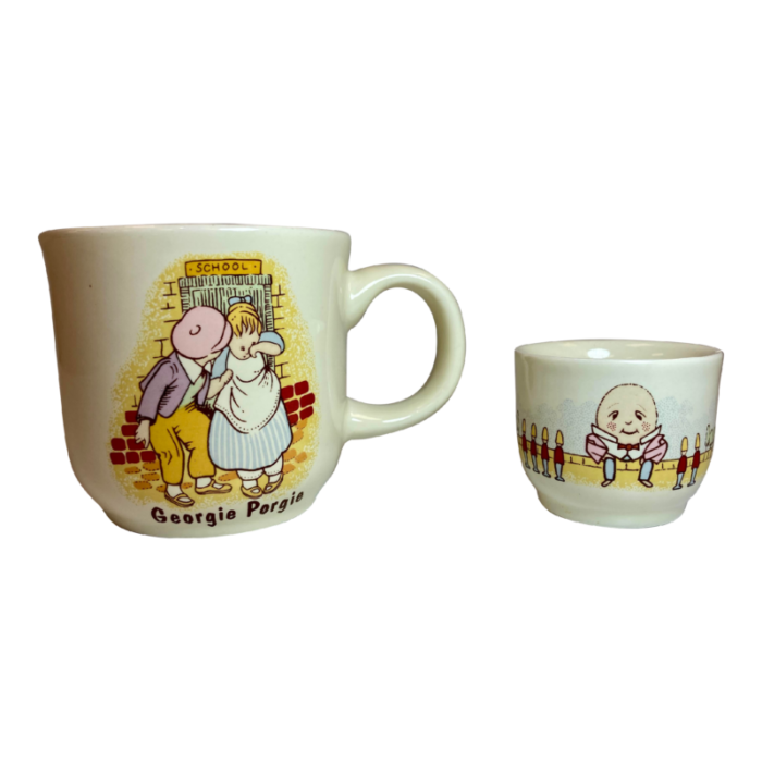 1960s poole pottery nursery rhyme childrens mug and egg cup set 2 pieces 6575