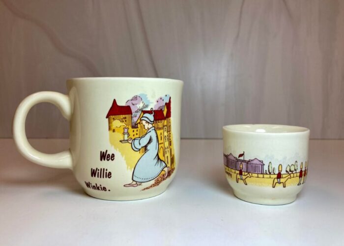 1960s poole pottery nursery rhyme childrens mug and egg cup set 2 pieces 8937