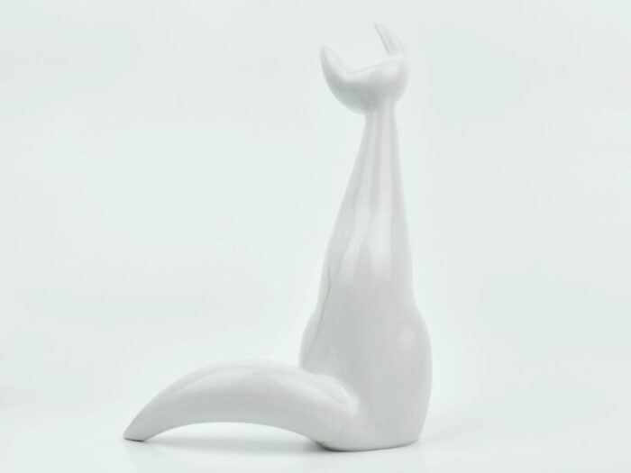 1960s thomas lizenz karlovarsky modern minimal porcelain white sitting fox germany 8831