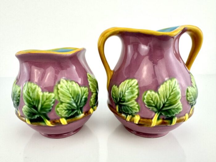 1960s vintage hand painted majolica style strawberry server 3 pieces 9161