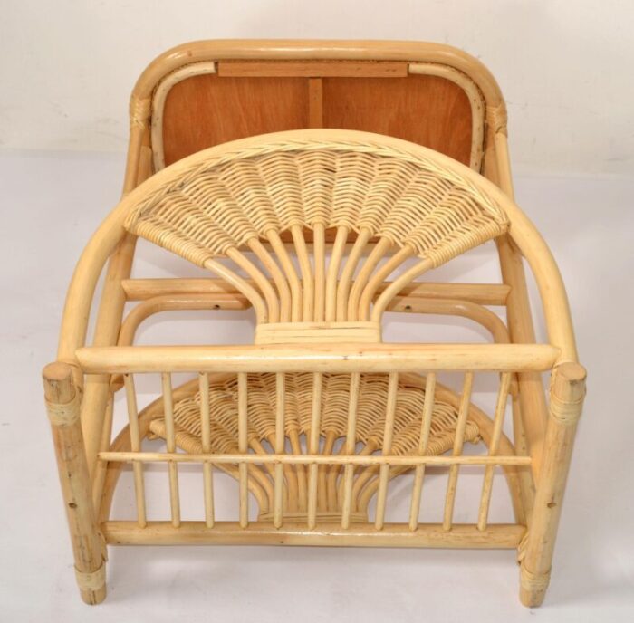 1970s bamboo cane wicker mid century modern side bedside end sofa table magazine stand 1040