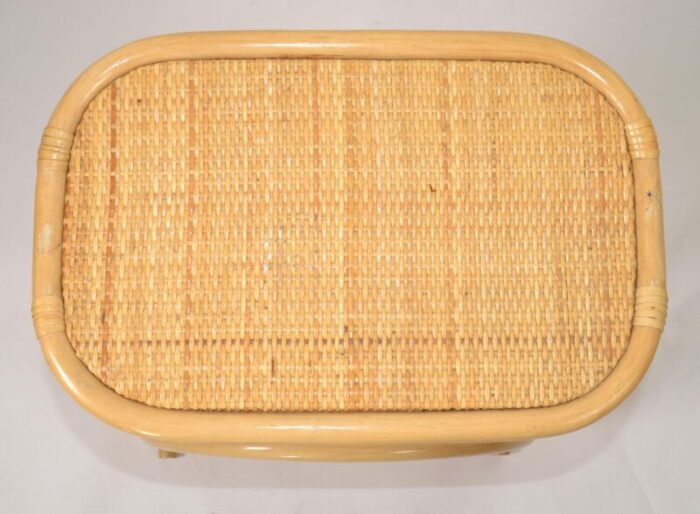 1970s bamboo cane wicker mid century modern side bedside end sofa table magazine stand 1816