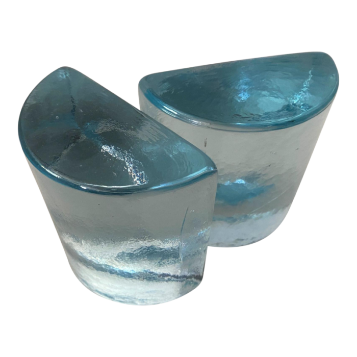 1970s half moon blenko glass bookends a pair 4376