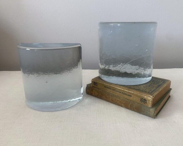 1970s half moon blenko glass bookends a pair 4527