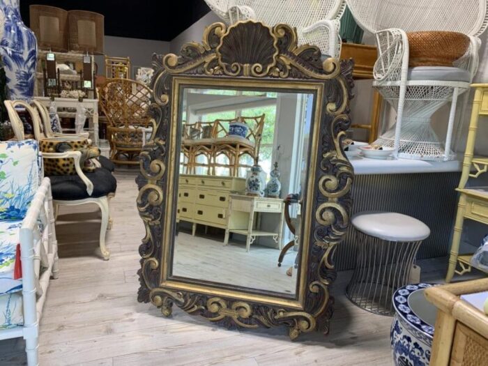 1970s large rococo style shell mirror 2387