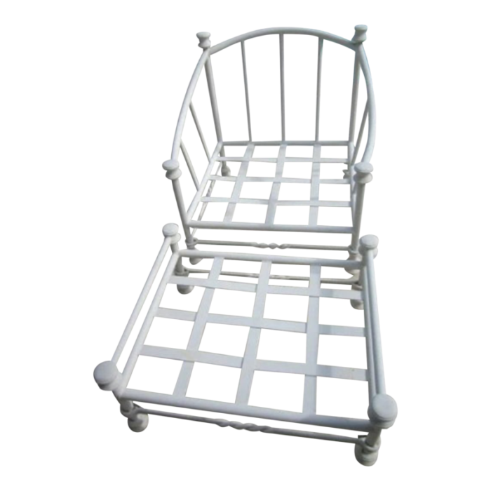 1970s mario papperzine salterini style italian white metal patio arm chair with foot stool set of 2 5584