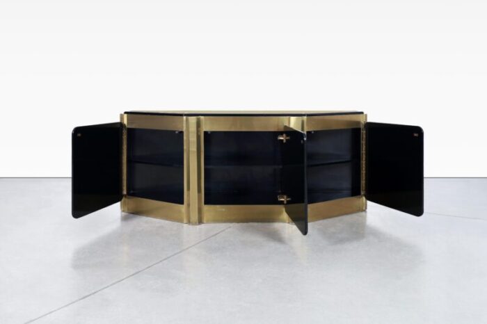 1970s vintage brass tree of life credenza by bernhard rohne for mastercraft 2882