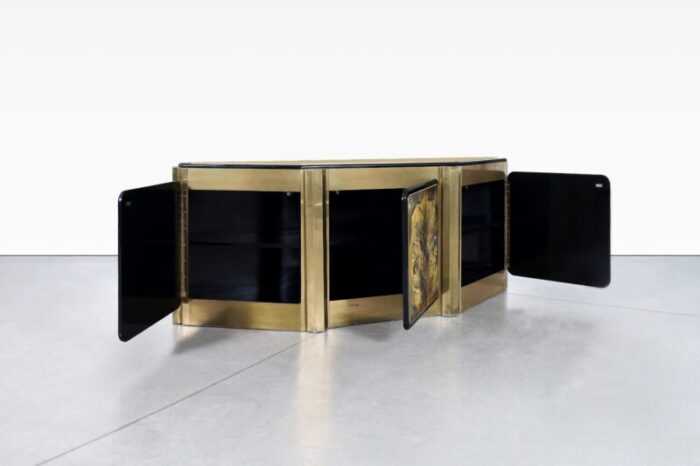 1970s vintage brass tree of life credenza by bernhard rohne for mastercraft 8146