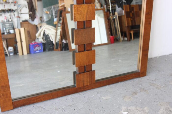 1970s vintage lane brutalist mid century walnut staccato double mirror 9721